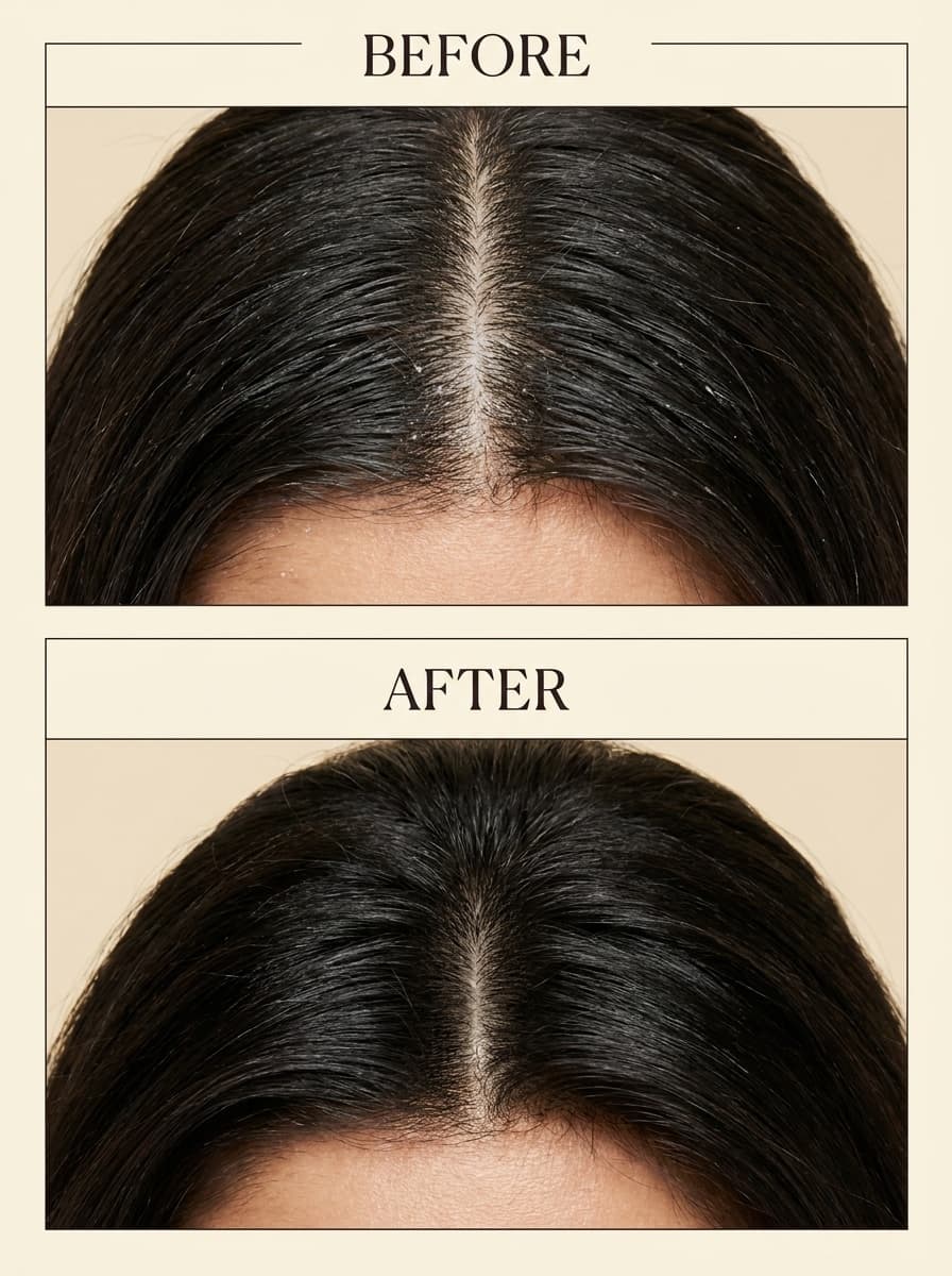 Before and after: oily roots versus clean roots with volume
