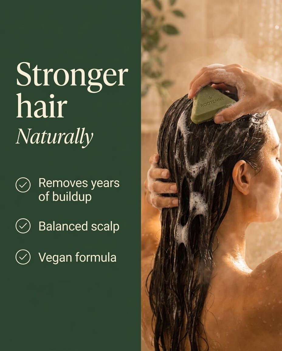 Stronger hair, naturally: removes buildup, balances the scalp, vegan formula
