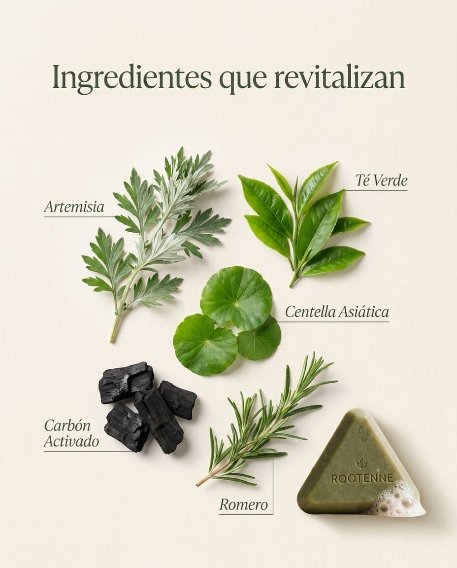 Ingredientes que revitalizam: artemísia, chá verde, centella asiática, carvão ativado e alecrim